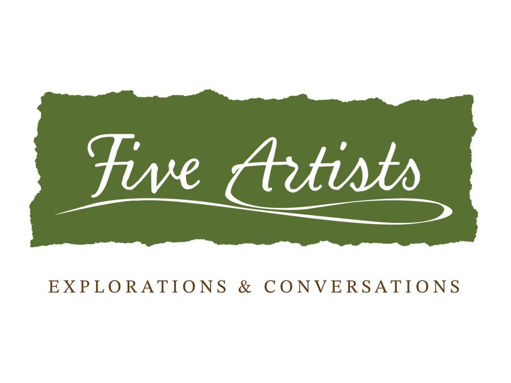 A logo with the words Five artists: Explorations and Conversations
