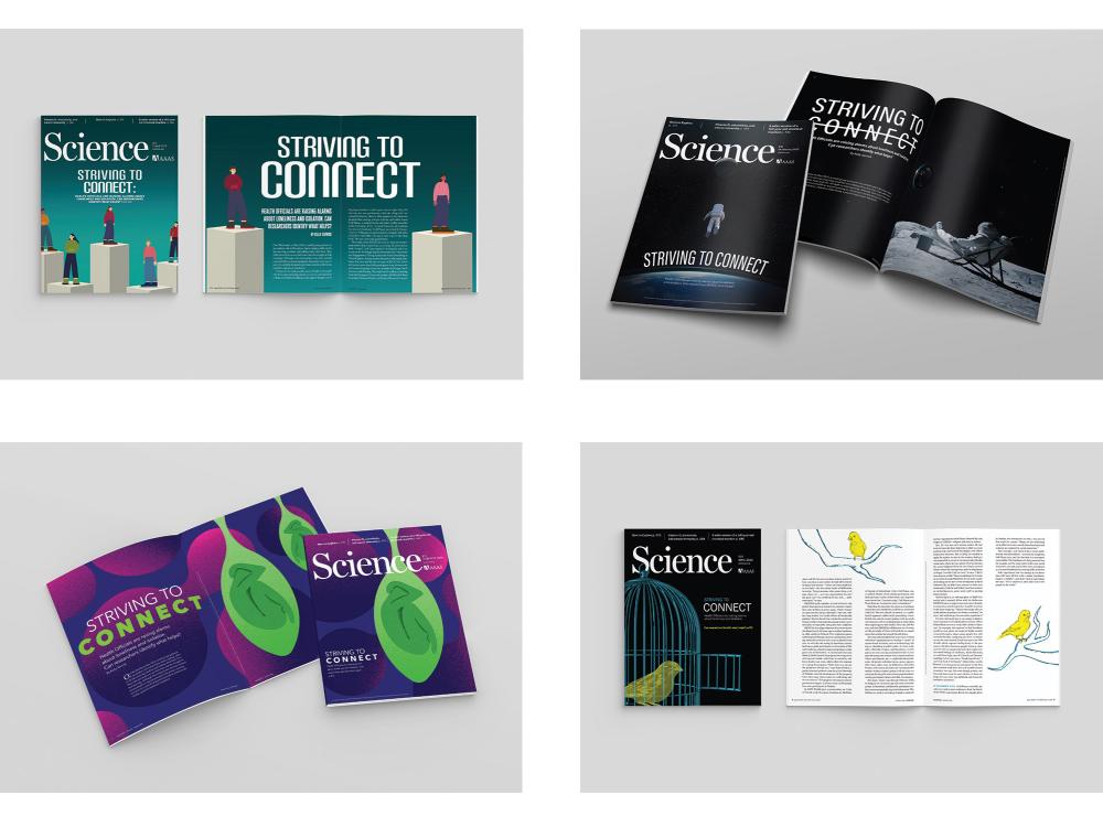 A collage of different designs for Science magazine covers