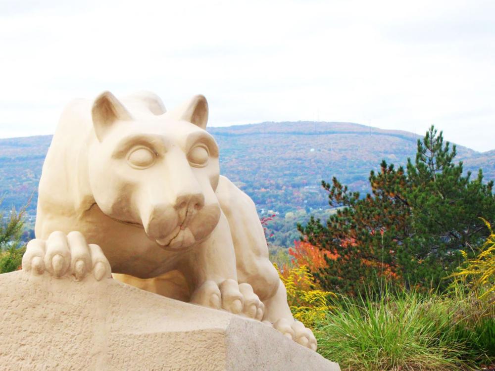penn state scranton's lion shrine with mountain view in the background