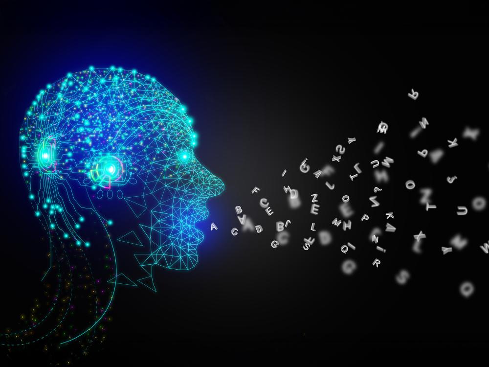 Illustration of a computer head spewing letters