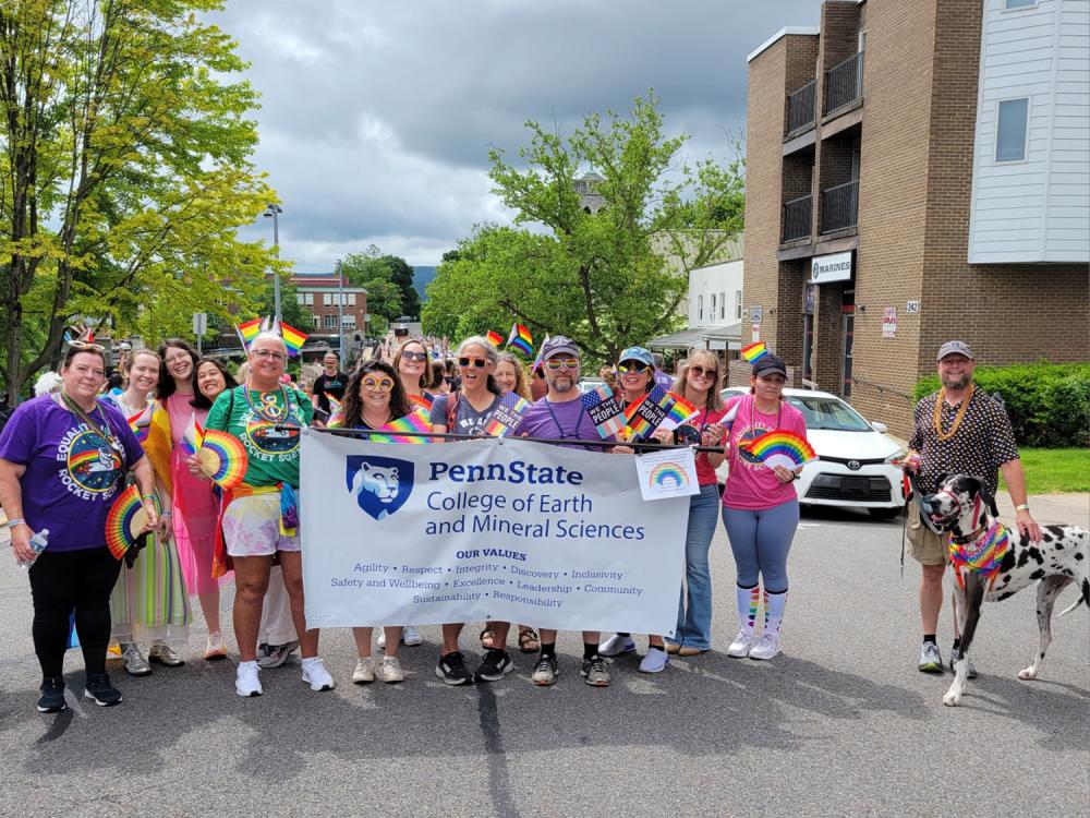 Group from the College of Earth and Mineral Sciences participating in the State College Pride Parade and Festival.