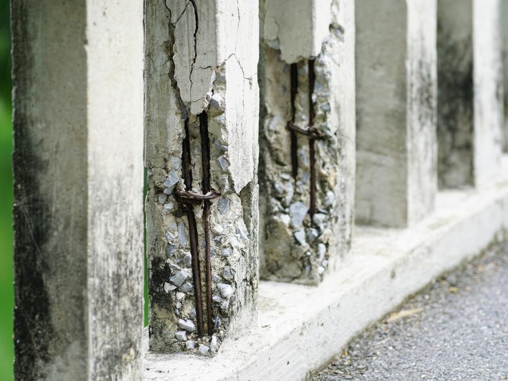 A picture of a concrete bridge deteriorating over time.