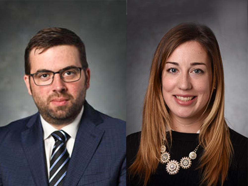 Two associate professors pose for headshots after being elected to the grade of Fellow from ASME.