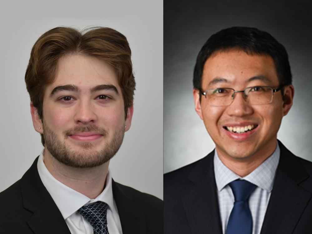 Side-by-side portraits of a a grad student and his adviser.