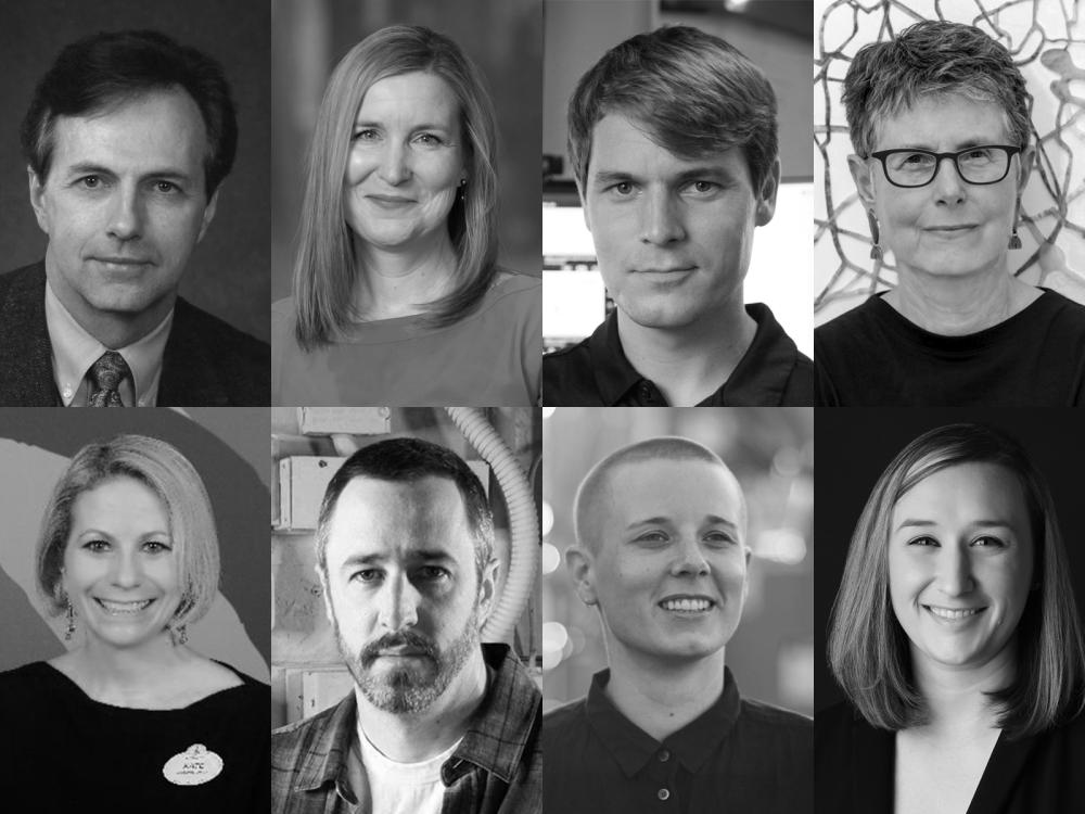 Composite black and white image of eight people
