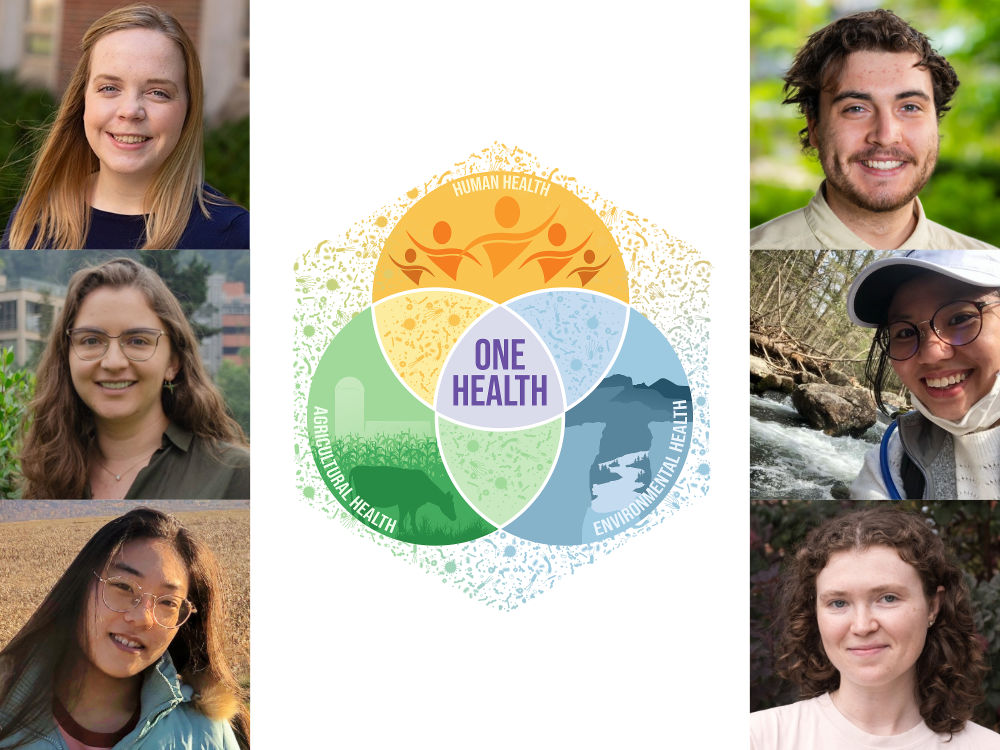 Six headshots of the 2025 IIF awardees surround the One Health Microbiome Center's logo.
