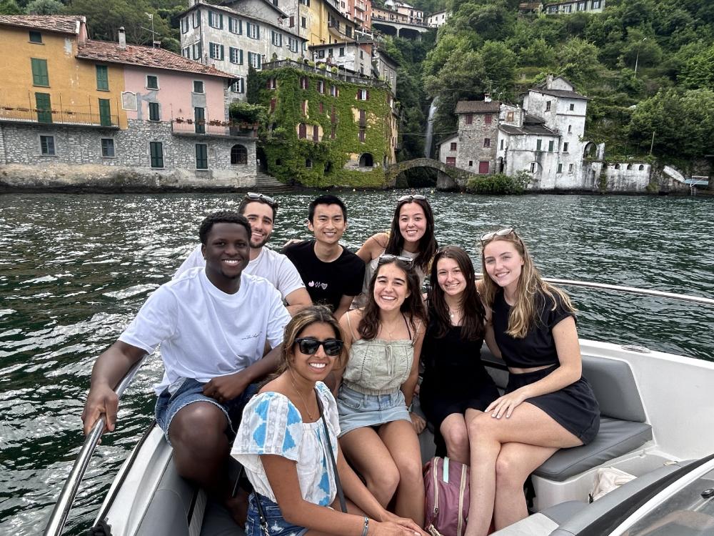 A group of students on a small gondola