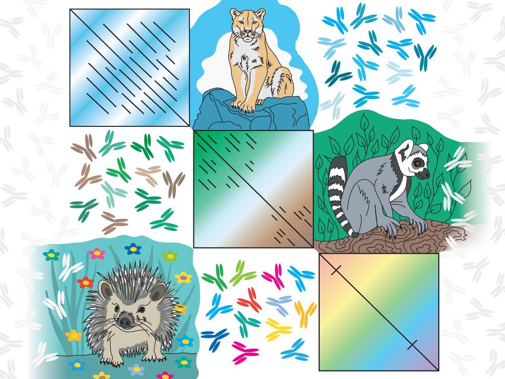 A colorful visualization of the genetic makeup of three mammals.