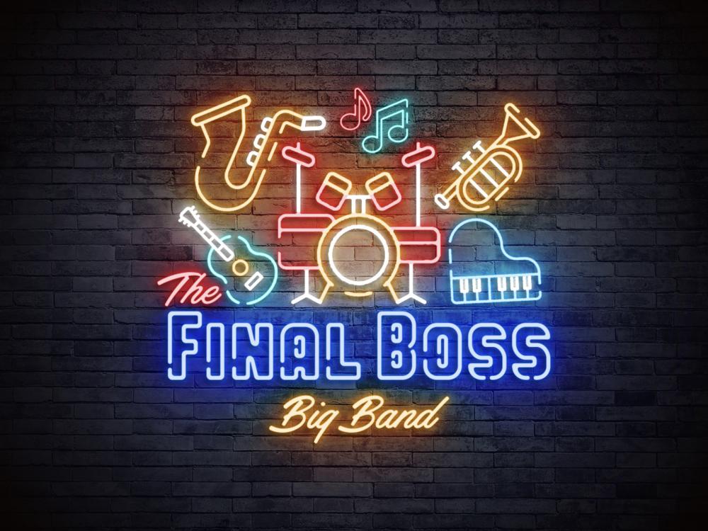 Final Boss Big Band logo in neon lights