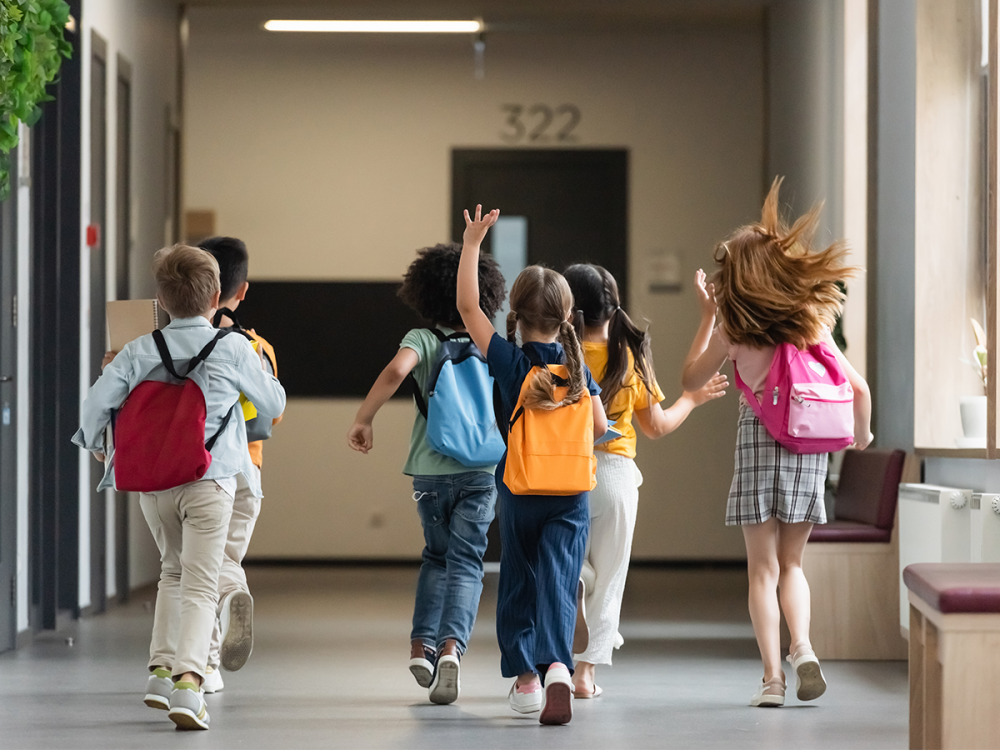 Children in school hallway