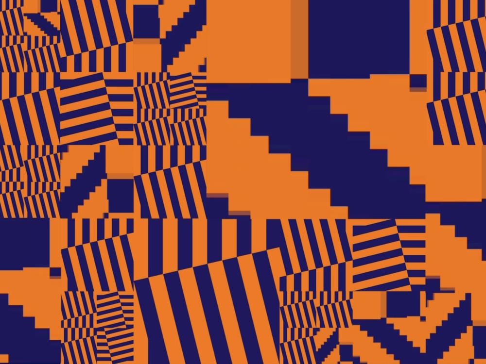 abstract image of blue geometric patterns on an orange background