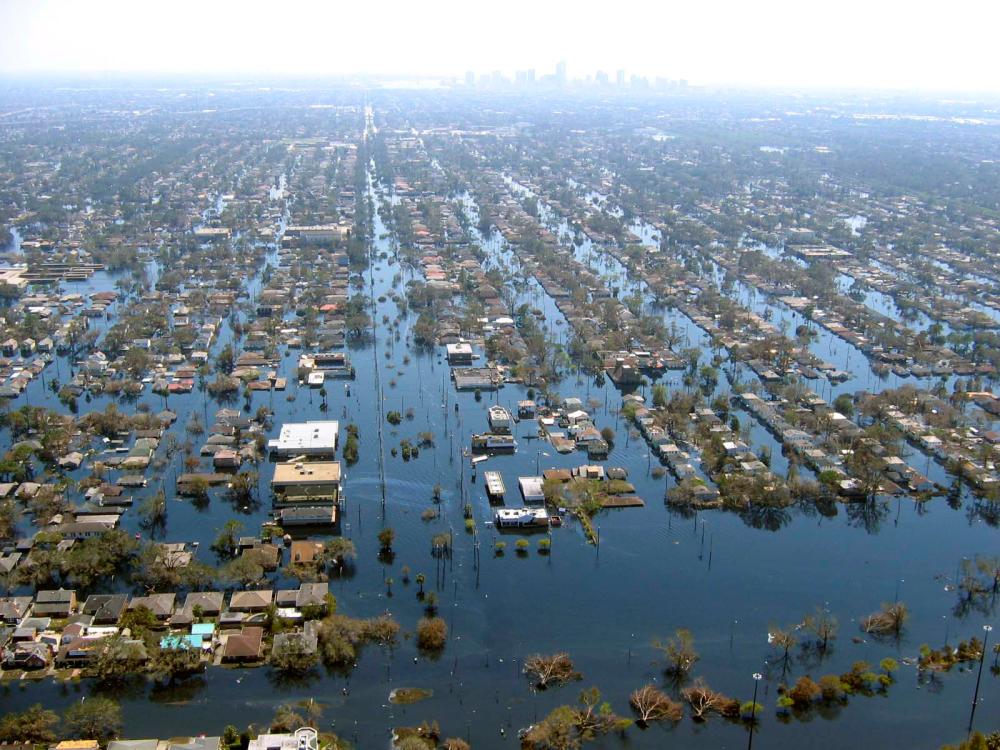 Aerial view of flooded New Orleans in the aftermath of Hurricane Katrina