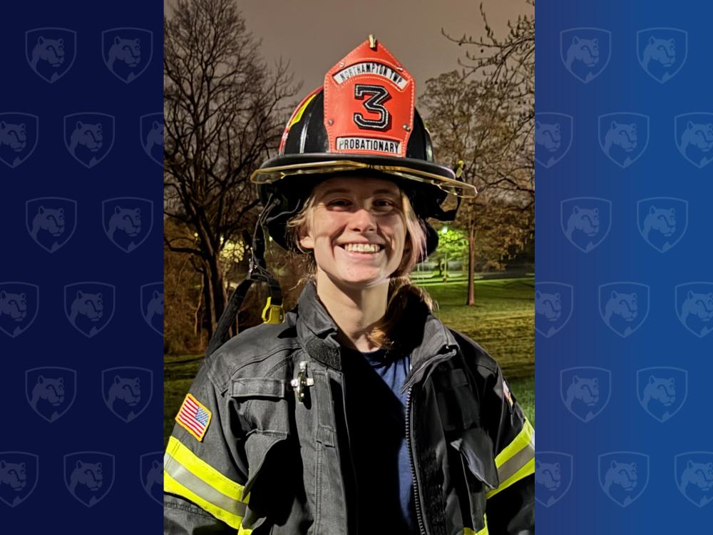 woman wearing her firefighters uniform