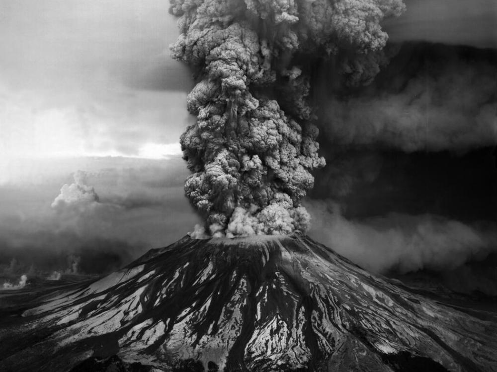 An aerial view of the eruption of Mount St. Helens on May 18, 1980.