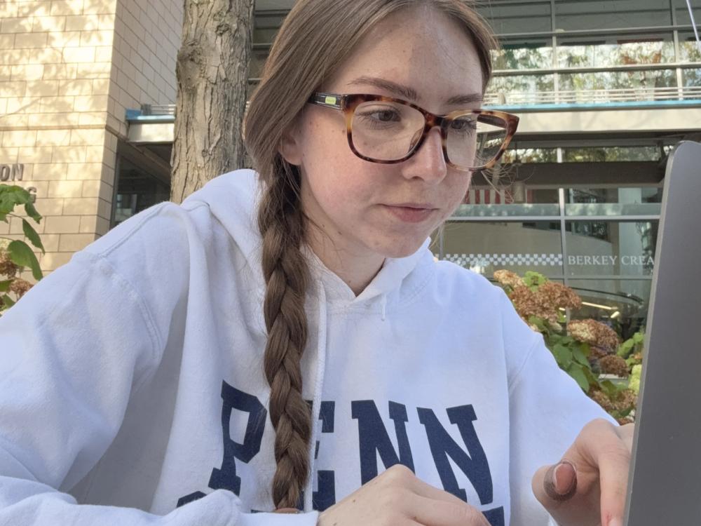 Naomi Bird analyzes documents on her computer