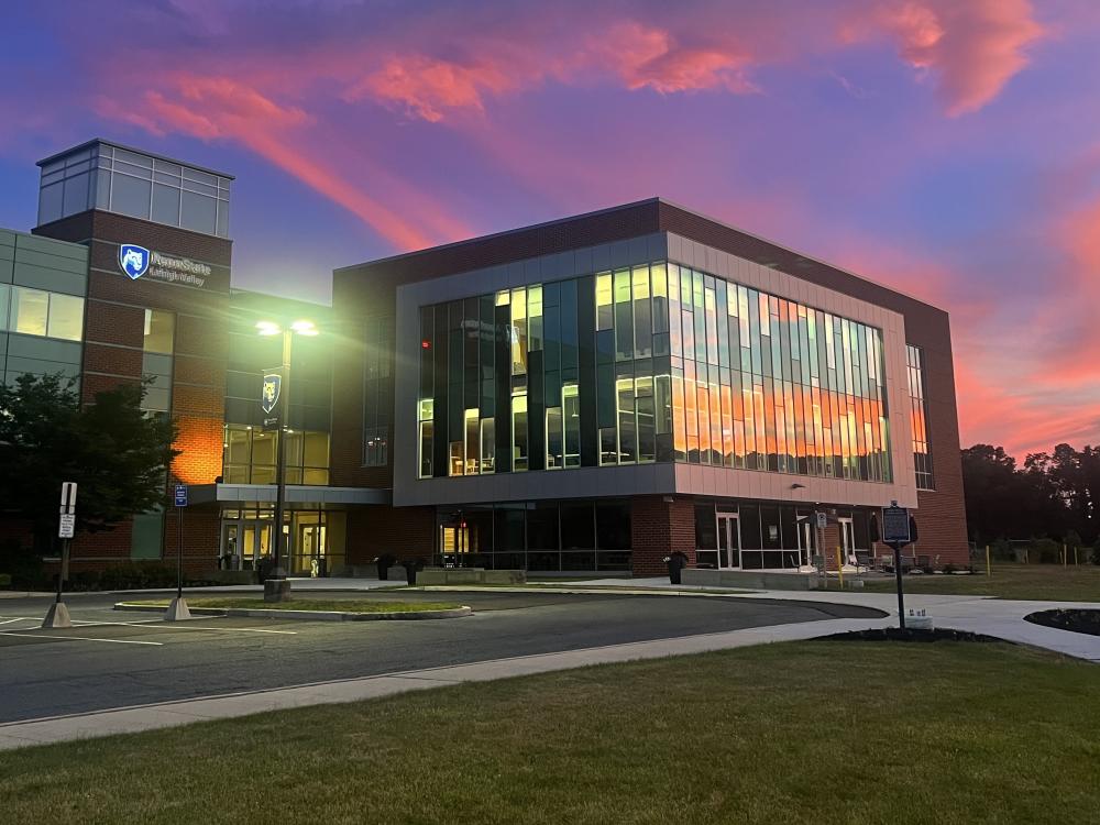 Penn State Lehigh Valley building at sunset