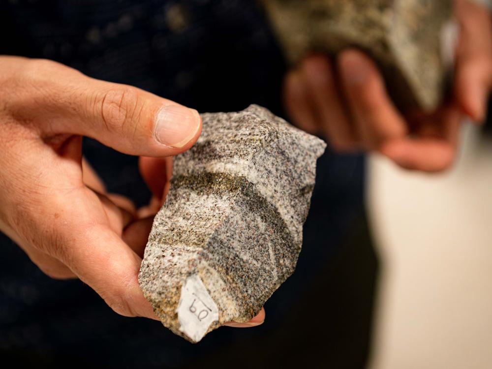 A hand holding a rock