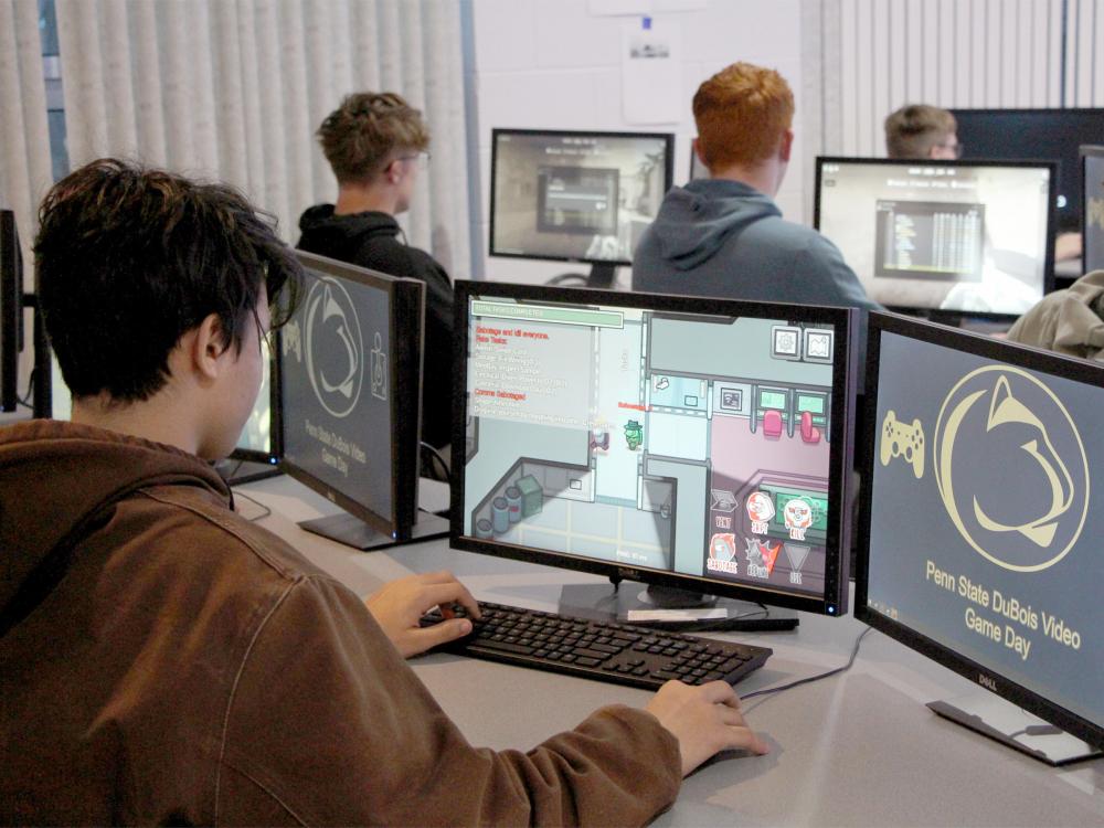 A participant at Video Game Day 42 at Penn State DuBois takes part in a session of Among Us in one of the computer labs on campus.
