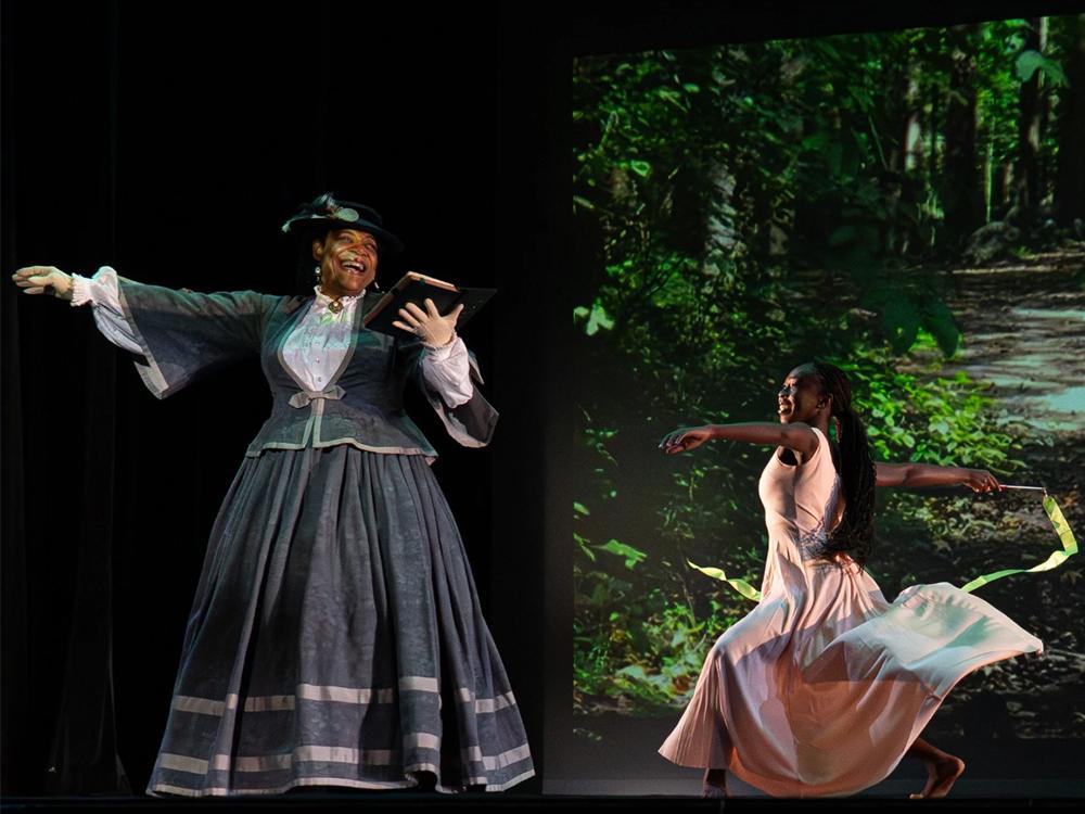 Theater perfomance featuring Sharia Benn and a dancer