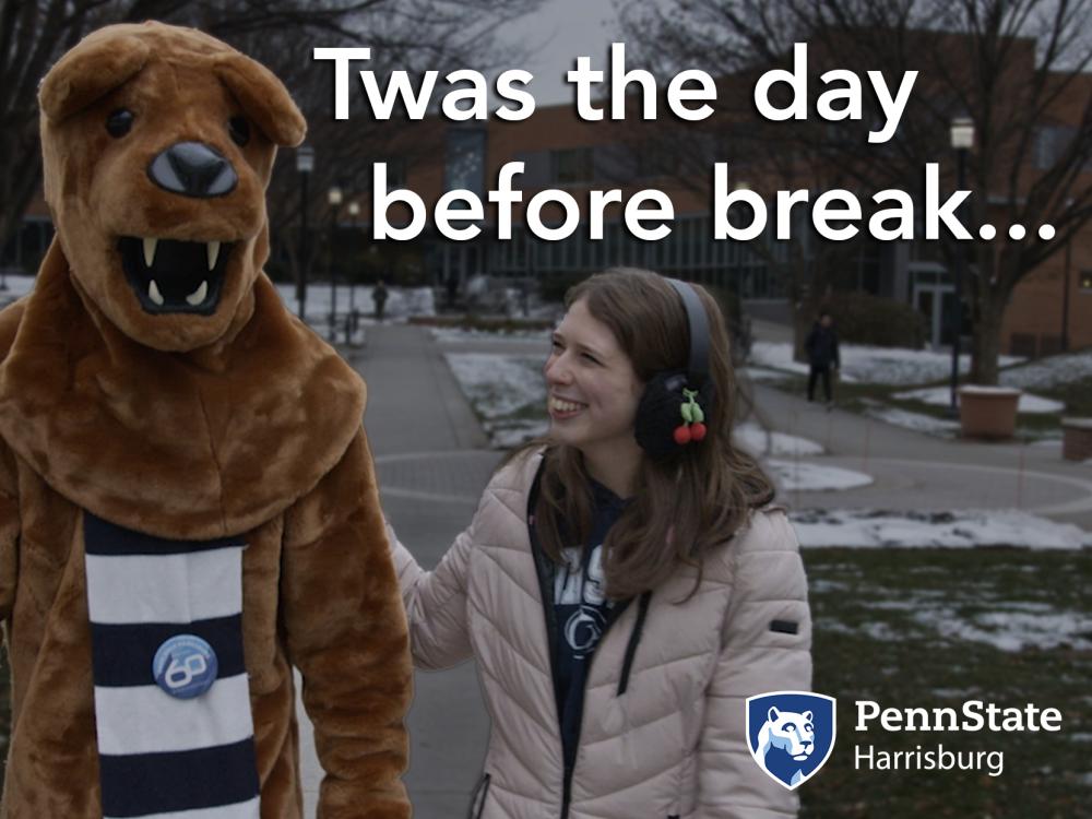 The Lion and a student walking on campus