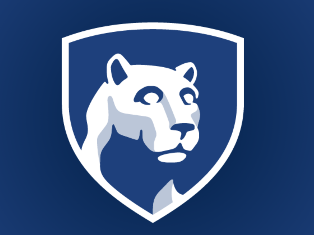 a graphic of the blue and white penn state academic shield