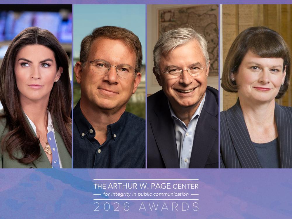 Kaitlan Collins, Jeffrey Goldbert, Hubert Joly and Kelli Parsons. The 2026 Page Center Awards honorees