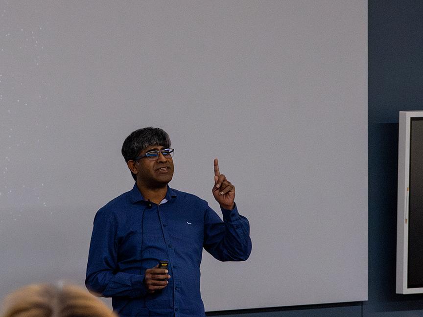 Suvrath Mahadevan presenting a lecture