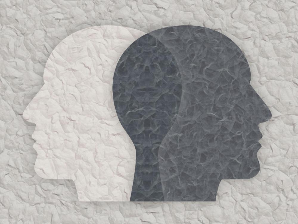 Silhouettes of two heads, one white and one dark grey.