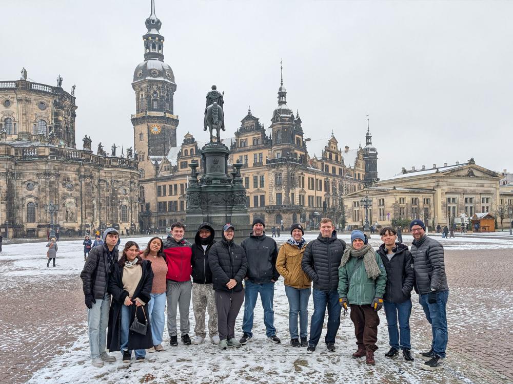 Students standing in front of landmark in Germany