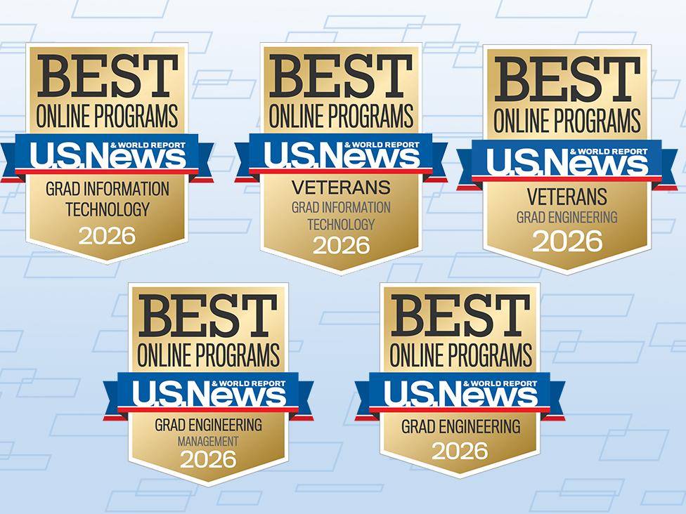 Five shield logos show Penn State Great Valley's best online graduate programs rankings.