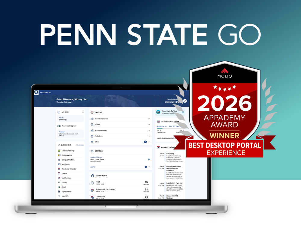 Penn State Go 2026 Appademy Award Winner for Best Desktop Portal Experience