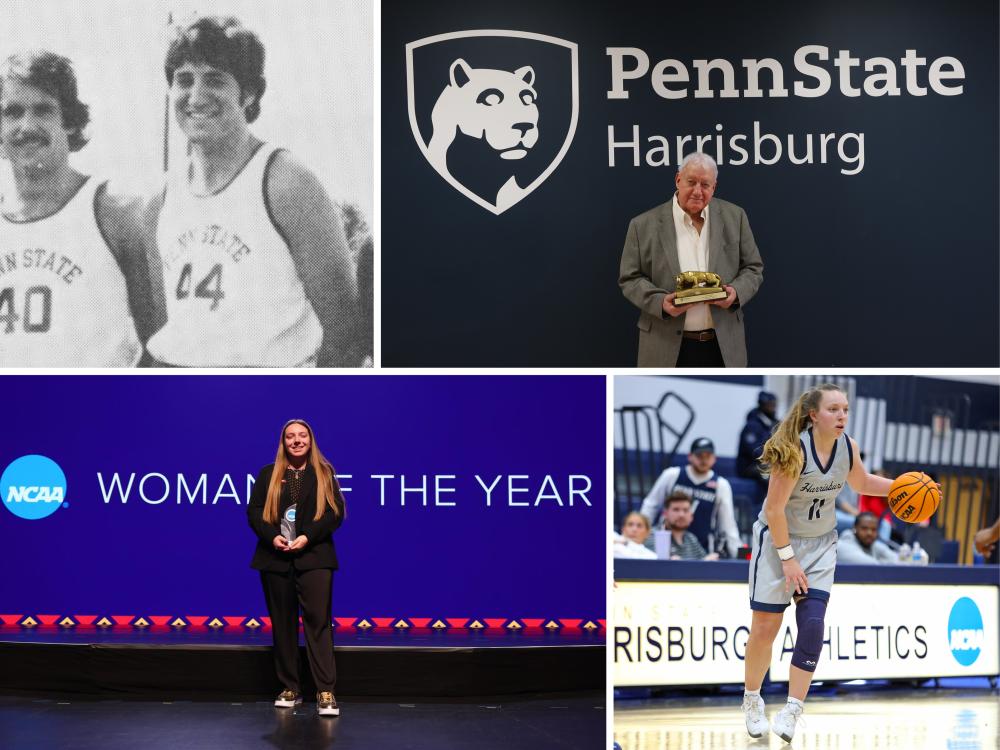 collage of photos of Jim Baker, in 1972 and today, and Kendis Butler