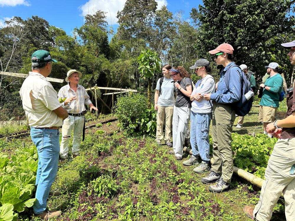 Farm workers and students on a farm in Costa Rica