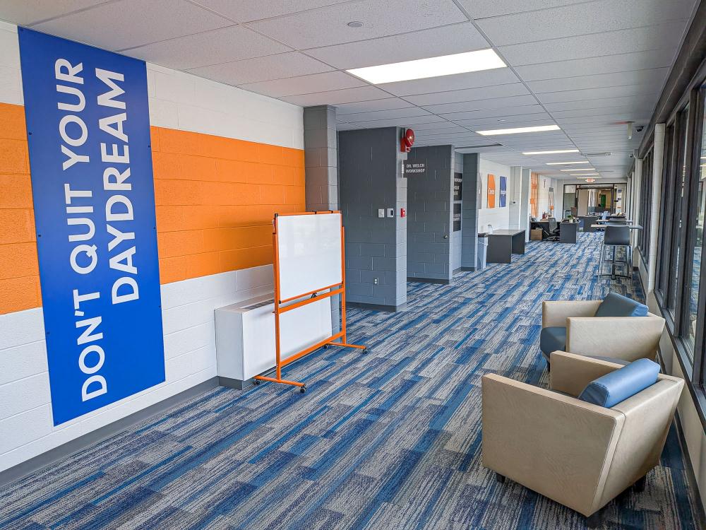 Williamsport LaunchBox graphics in hallway