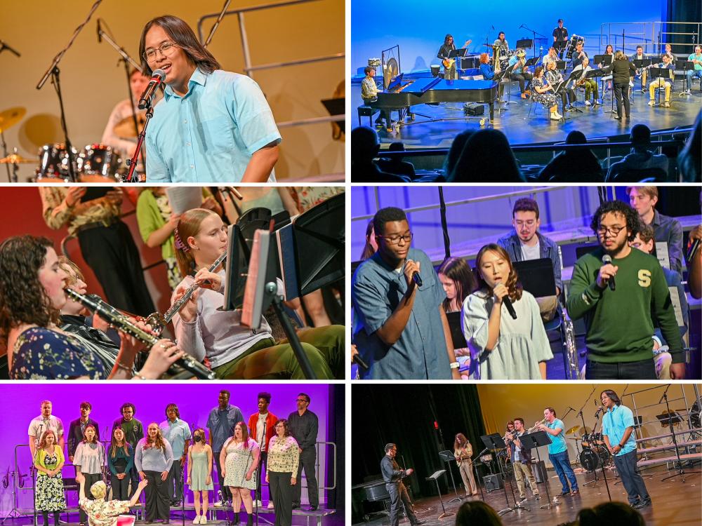collage of images of choir and band concerts at Penn State Harrisburg