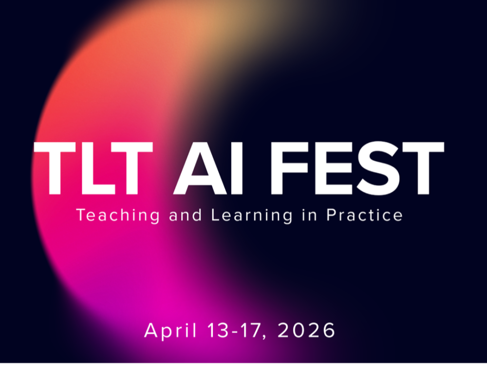 TLT AI Fest promotional graphic with abstract gradient orb on dark background and text reading ‘TLT AI Fest: Teaching and Learning in Practice. April 13–17, 2026.’