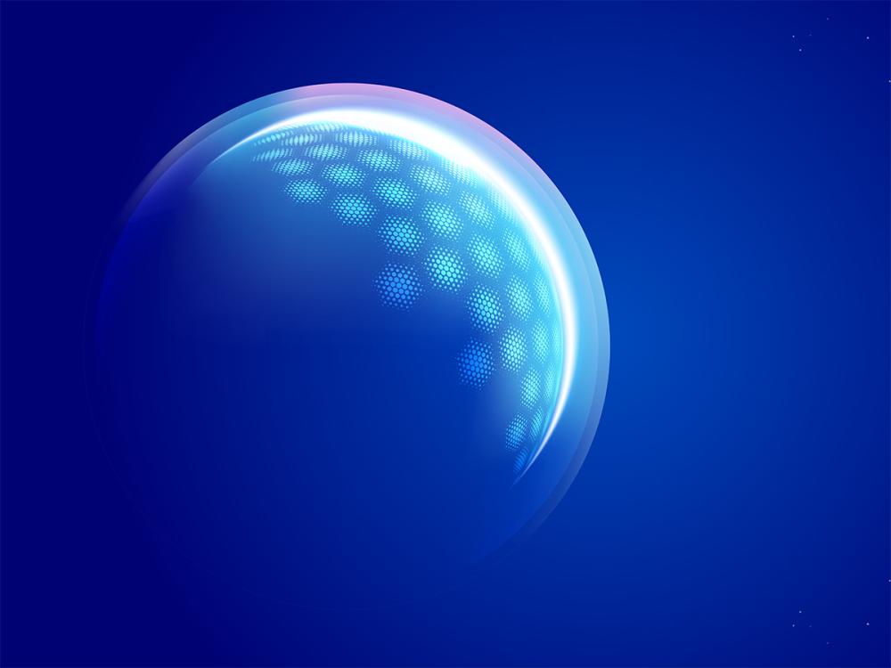 A glowing digital globe emerges against a deep blue background, suggesting global connectivity and innovation.
