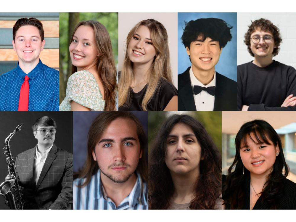 Composite image of headshots of eight college students