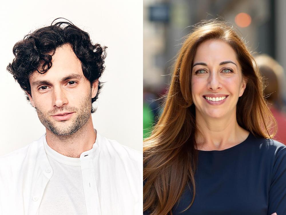 Headshots of Penn Badgley and Dr. Nura Mowzoon