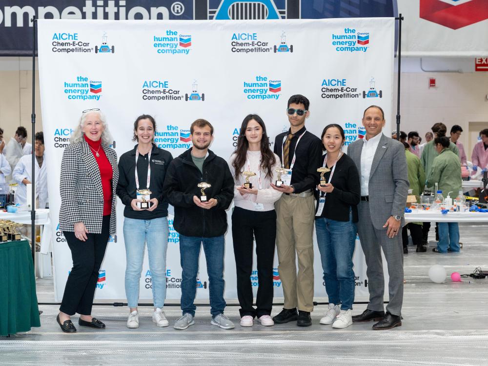 Penn State students posing with Chem-E-Car trophies