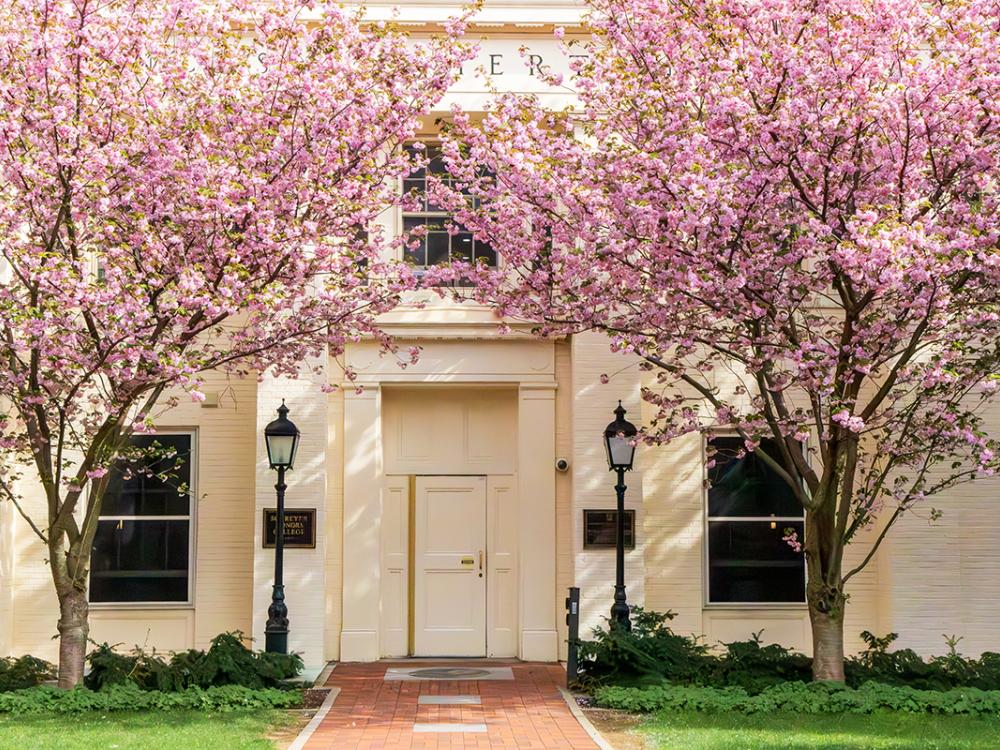 Atherton hall in the spring