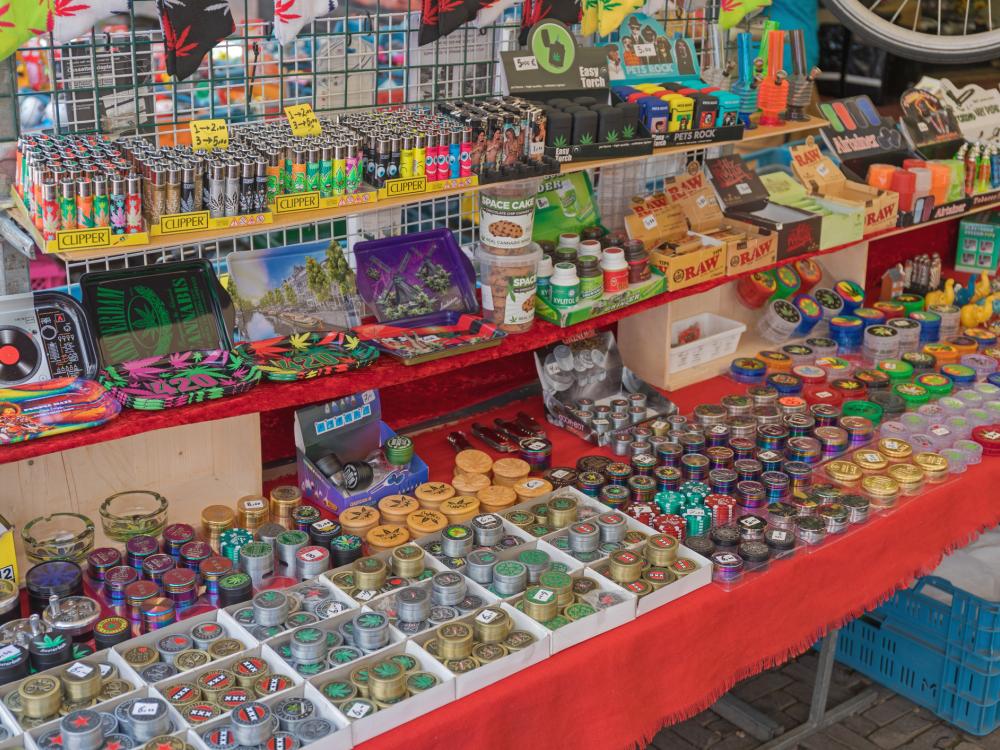 A wide variety of cannabis-derived products on display for sale