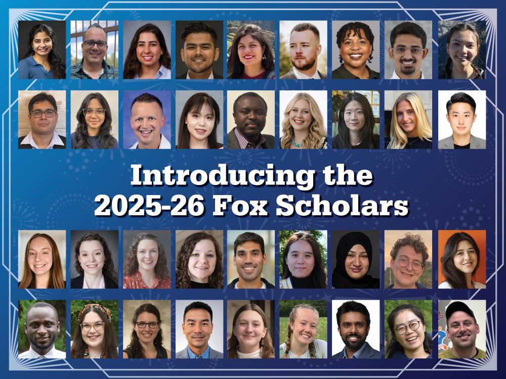 headshots of thirty six Fox Graduate School scholarship recipients