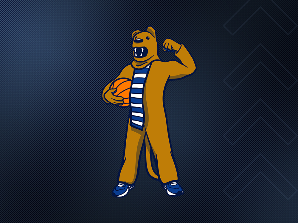 Drawing of Penn State's Nittany Lion mascot holding a basketball