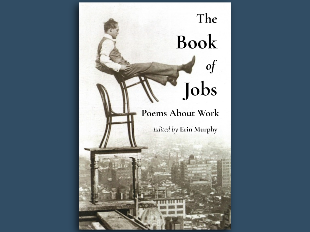 Book cover with title, editor name and sepia-toned photograph from circa 1920 showing a young man in a suit and dress shoes balancing precariously on a wooden chair that is atop another chair on a small table approximately 20 stories up on the rooftop of a building. In the background are other buildings in a city.
