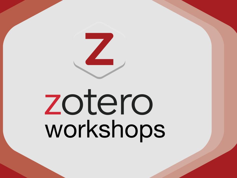 Zotero workshops in red and black font, large Z logo in red at top of graphic