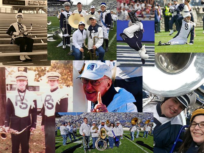 A collage of multiple family Blue Band photos