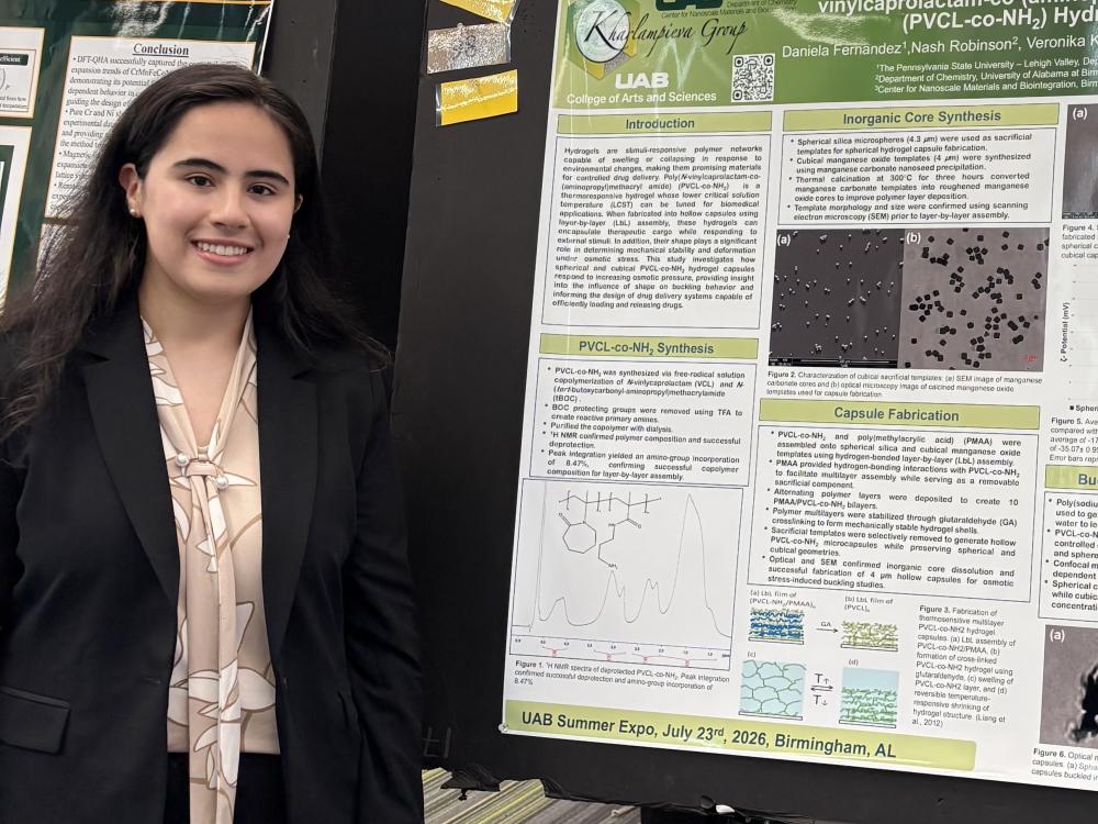 Daniela Fernandez standing with her presentation poster in Alabama