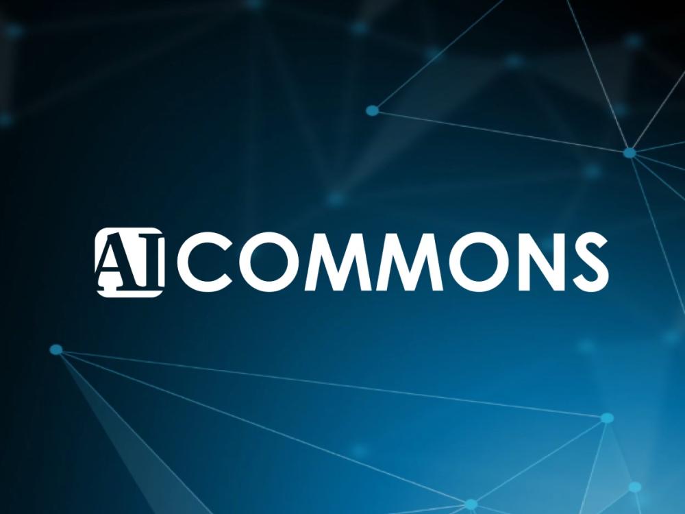 AI Commons logo in white on a dark blue gradient background with interconnected lines and nodes.