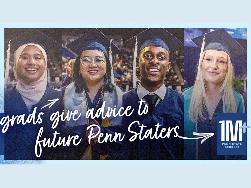 A graphic showing four individuals wearing caps and gowns